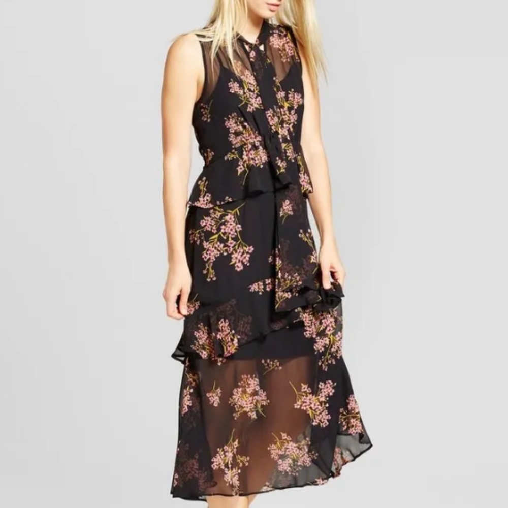 NWT Who What Wear Tiered Ruffle Midi Dress Women's size S